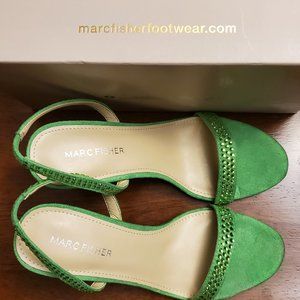 Marc Fisher Green Rhinestone Slingback Heeled Sandal Betila